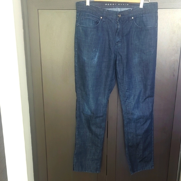 Perry Ellis Blue Straight Jeans Classic Style - Size 34 X 28 Good Condition - Picture 1 of 7